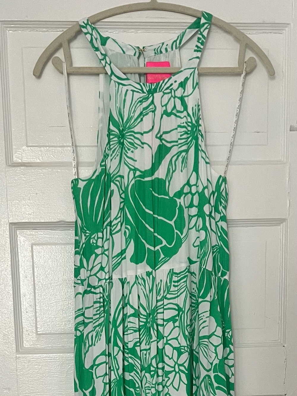 Lilly Pulitzer Beccalyn Halter Maxi dress in Spearmint oversized Kiss my Tulips